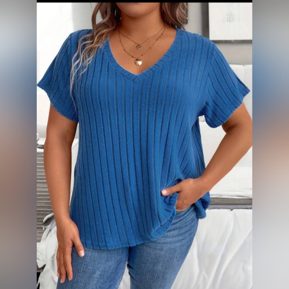 ✨NWOT✨Deep V-Neck Ribbed Short Sleeve T-Shirt